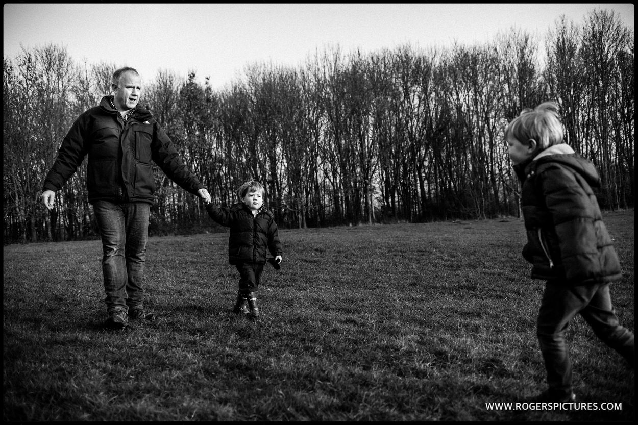 Father and son walking