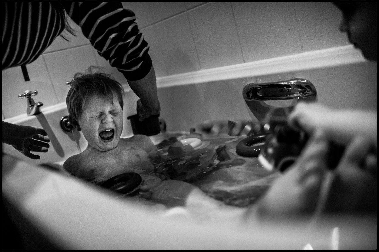 Screams at bath time