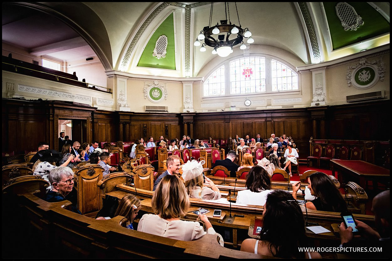 The council chamber in Islington town Hall for a London wedding