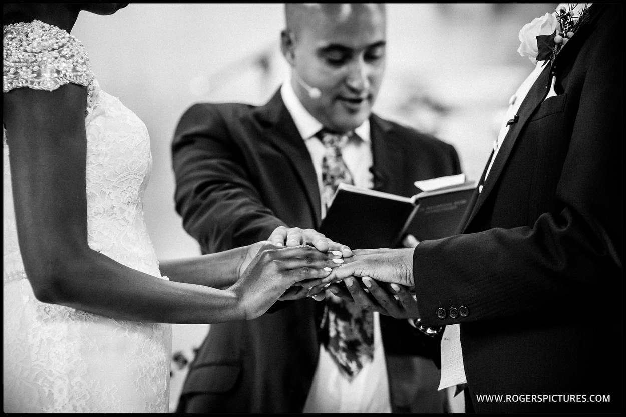 Close-up of wedding ceremony during the vows