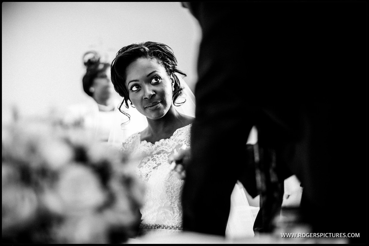 Monotone photograph of the bride