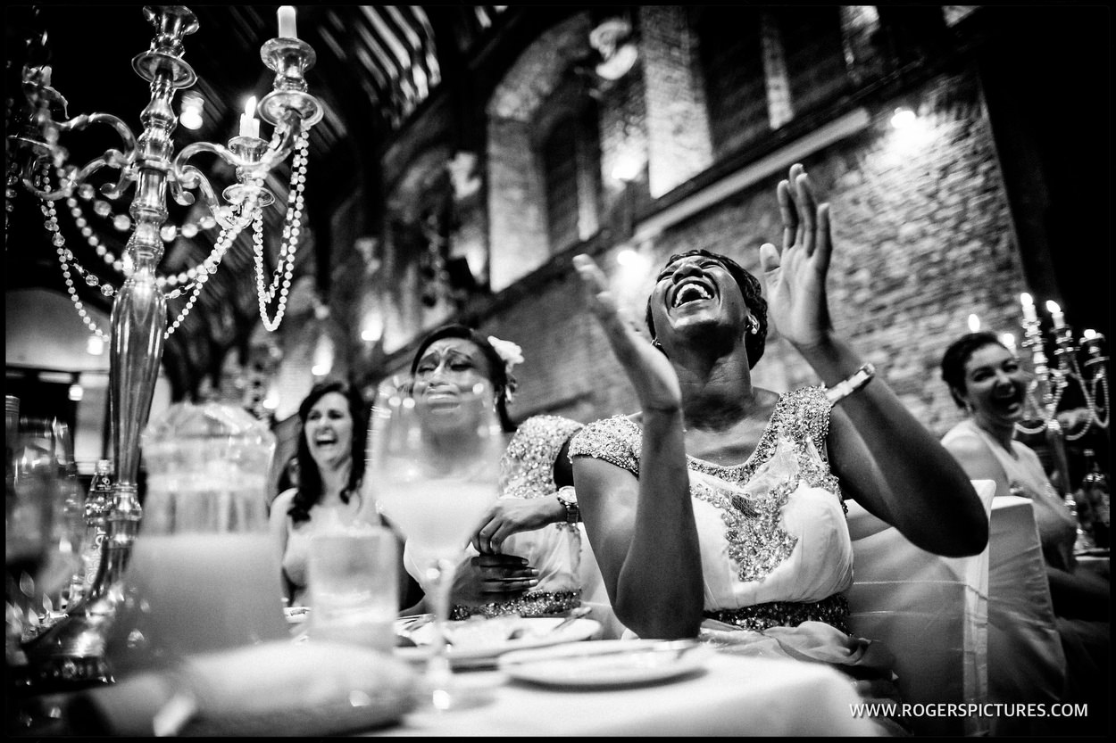 Laughing guest during speeches at Hatfield house