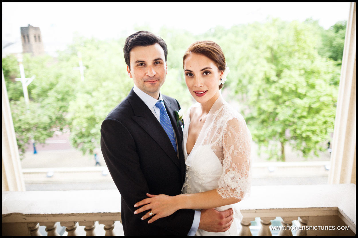 Portrait of bride and groom at ICA London