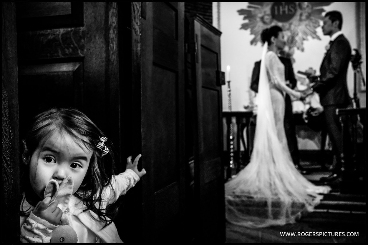 Wedding guest at Babington House church wedding