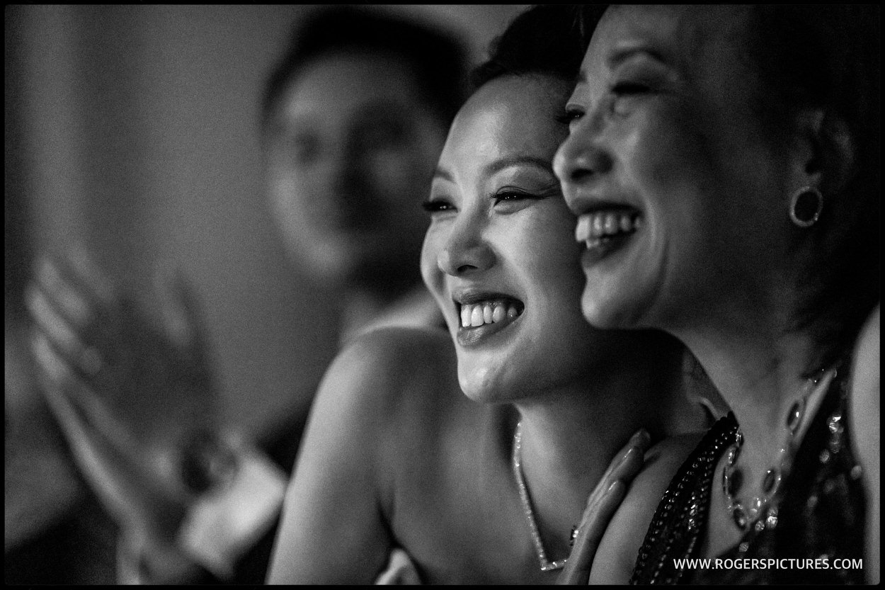 Bride and Mother listen to speeches at Babington House