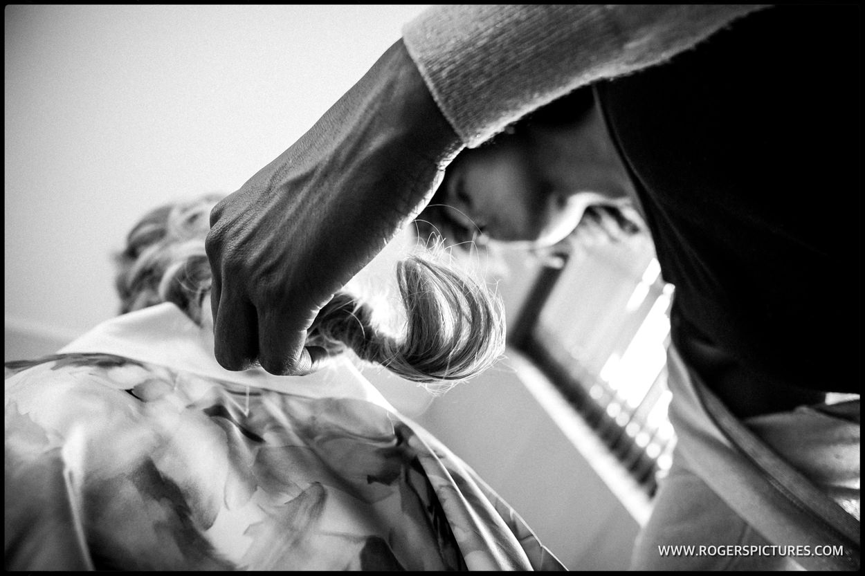 Hair detail during getting ready for a wedding