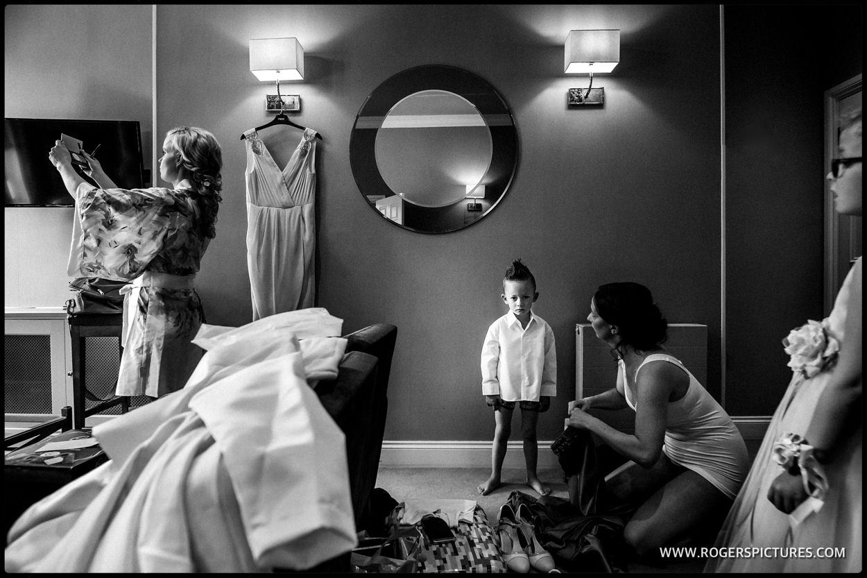 Bride and page boy preparations before a marriage