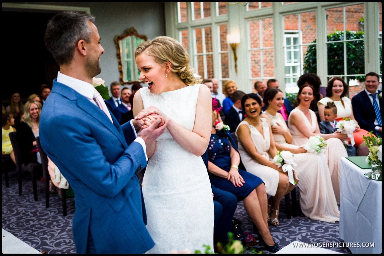 Bride and groom in wedding ceremony at St Michael's Manor Hotel