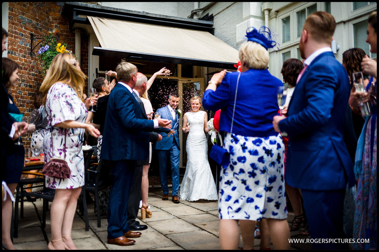 Wedding couple outside St Michael's Manor hotel in St Albans