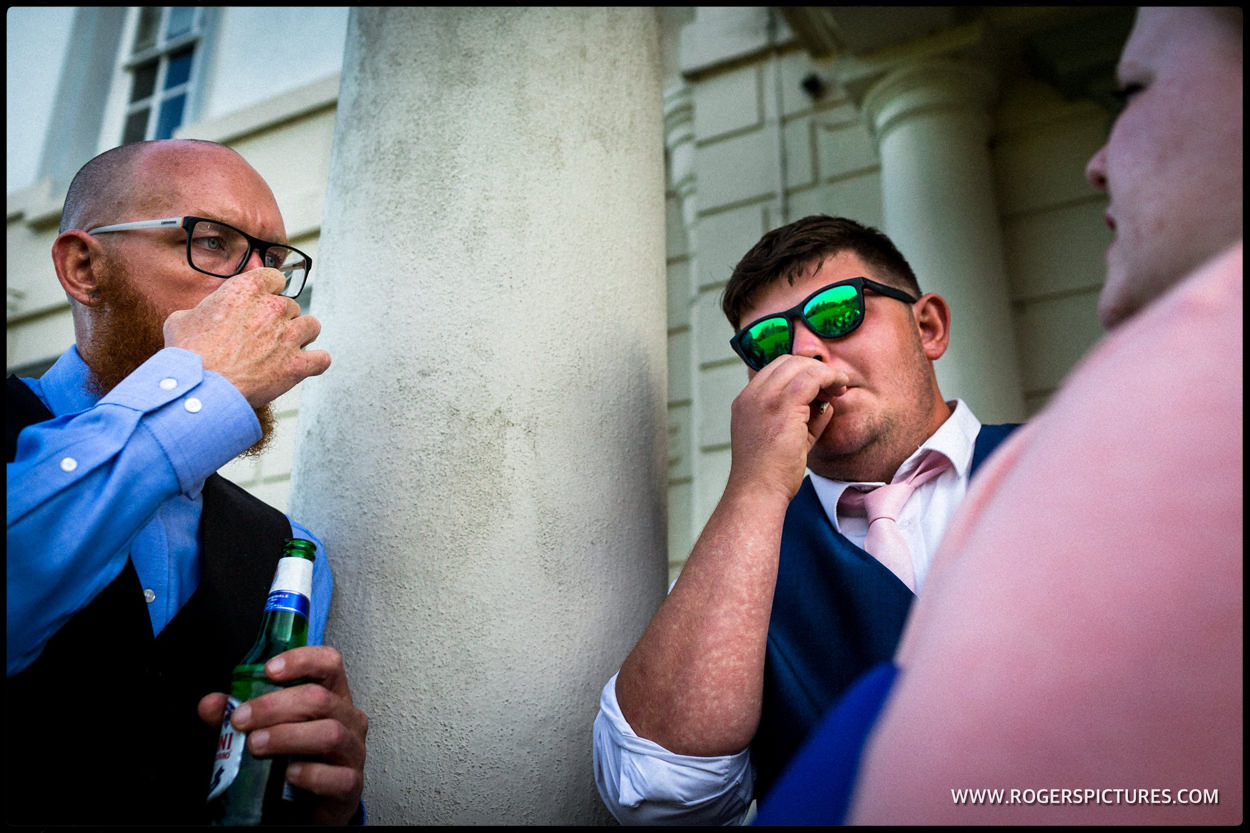 Wedding guests smoking
