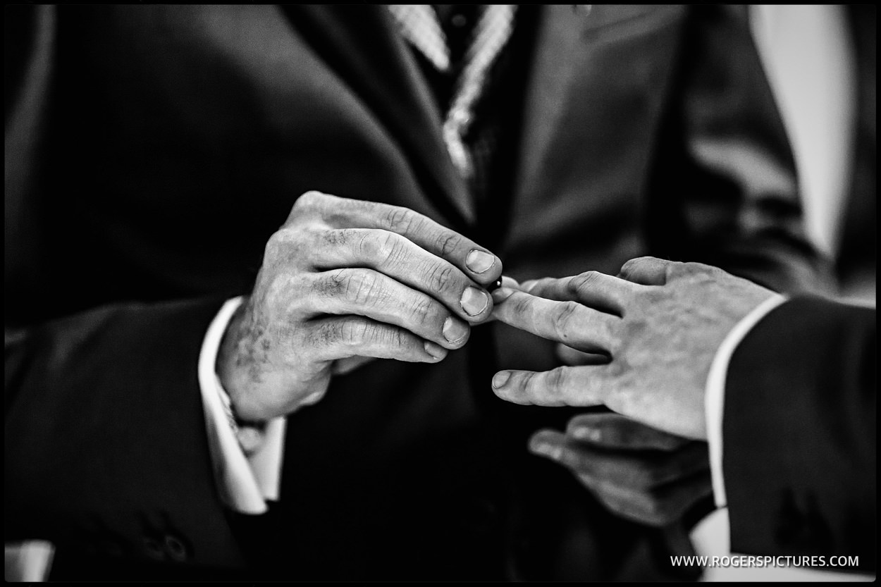 Close-up of wedding rings at same-sex marriage