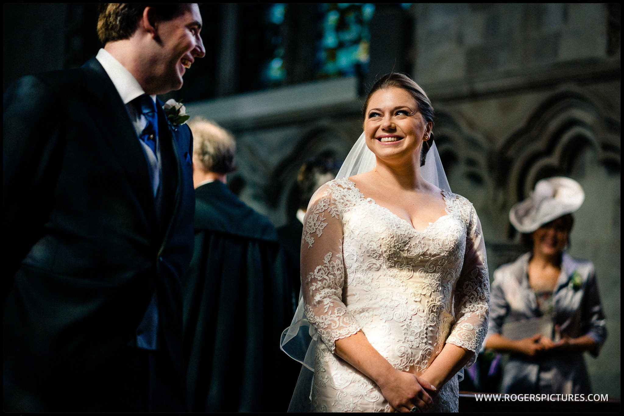 Bride and groom in the Lady Chapel at St Albans Abbey