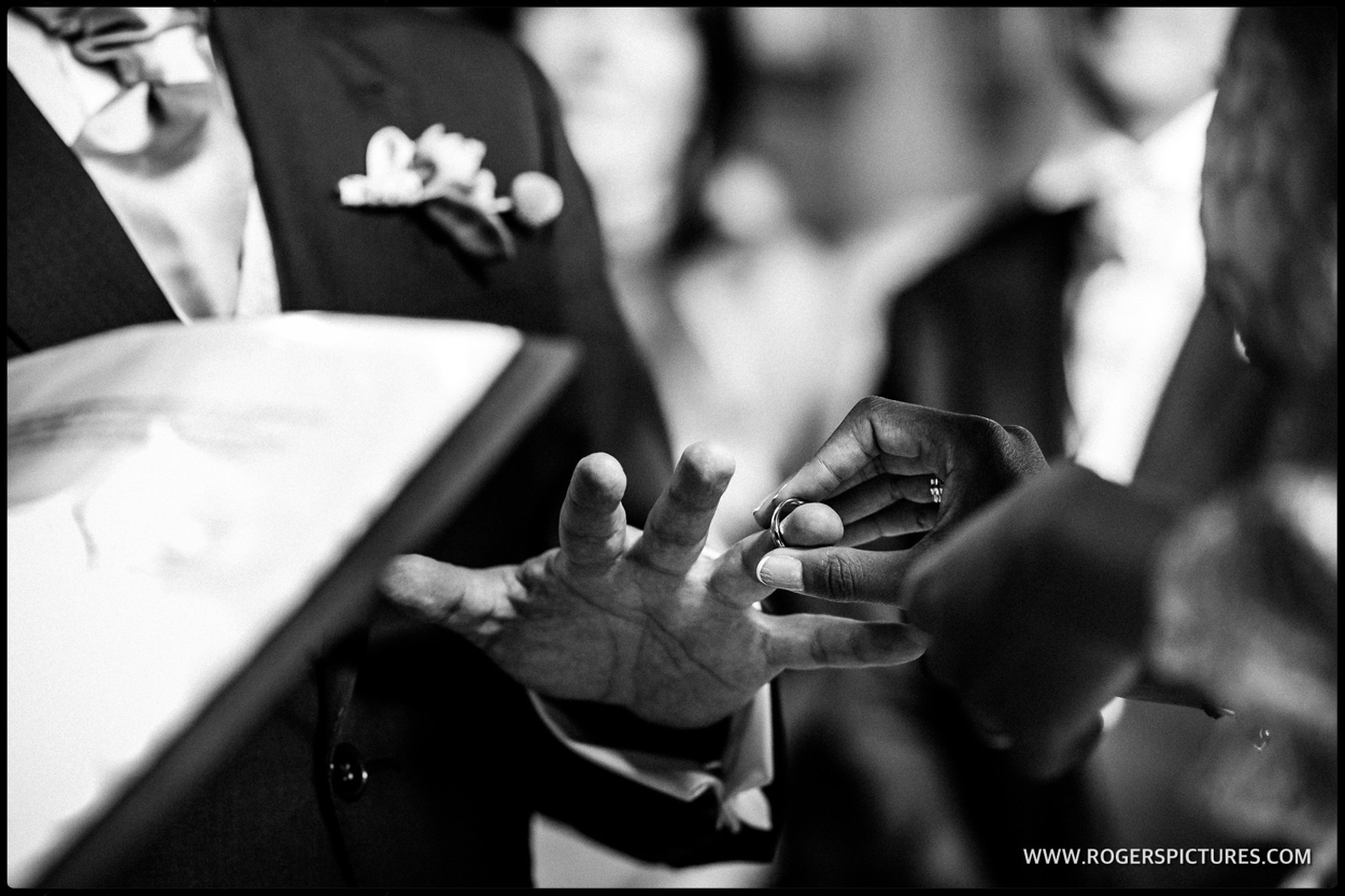 Exchange of wedding rings at a wedding in the Houses of Parliament