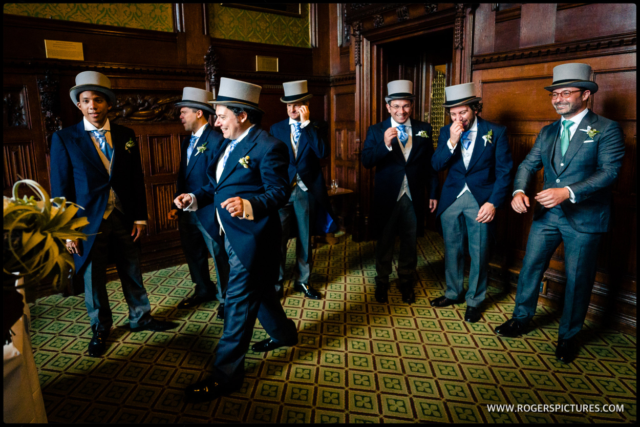 Documentary photography of groomsmen at a London wedding