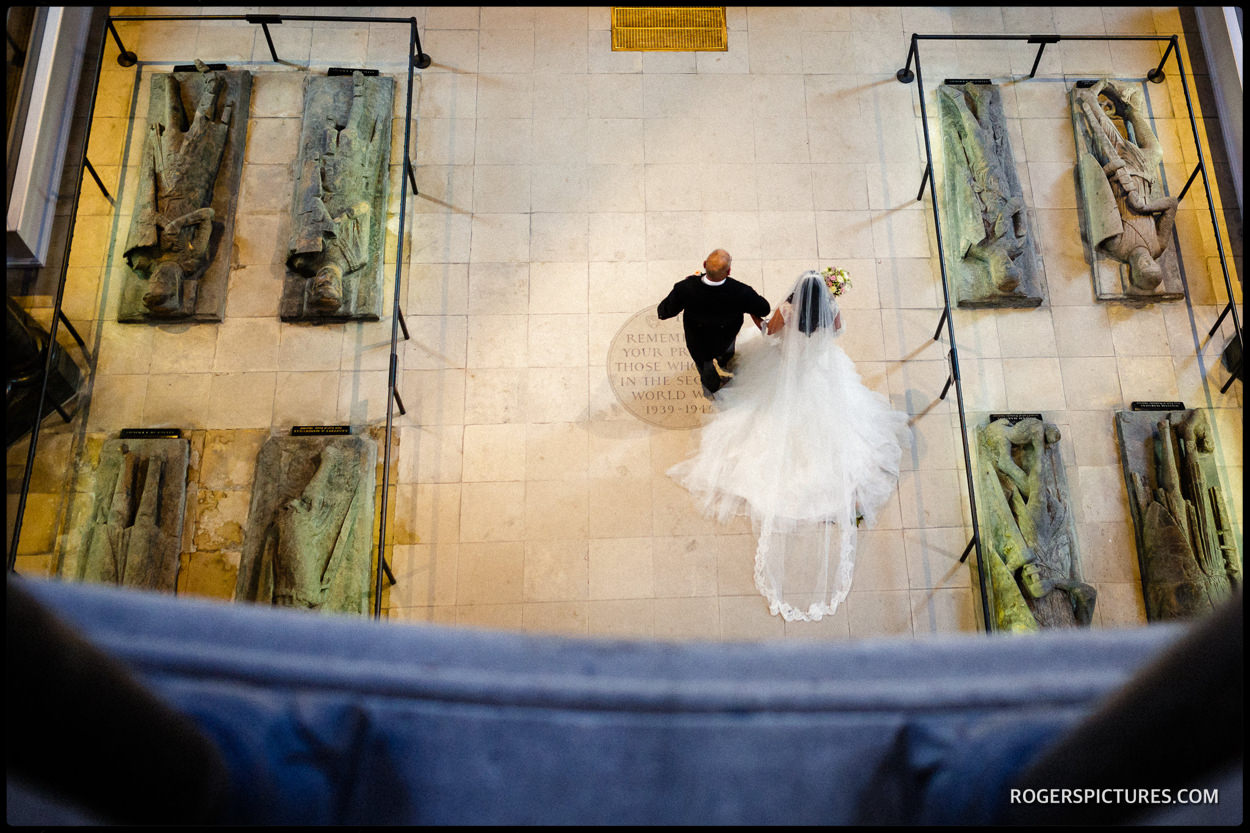 Aerial view of a church wedding 