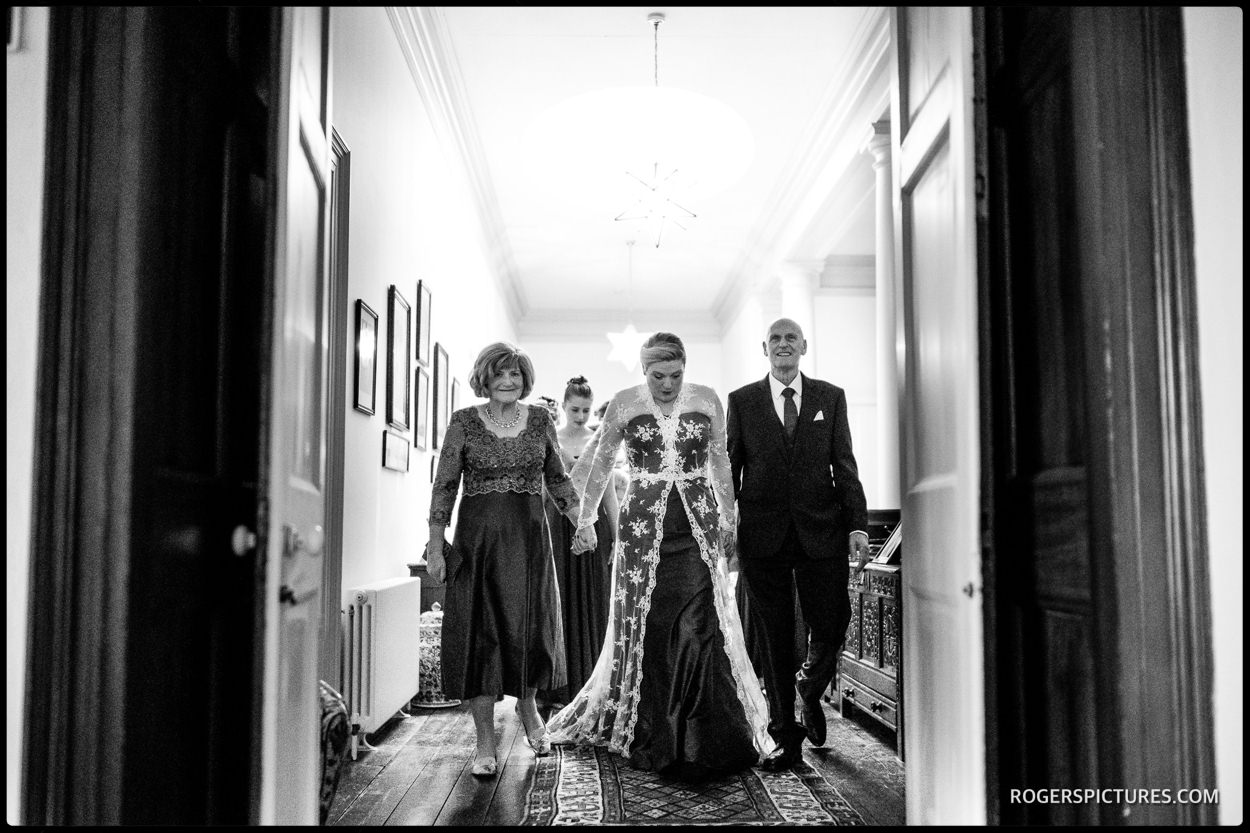 Bride and parents at at North Cadbury Court wedding