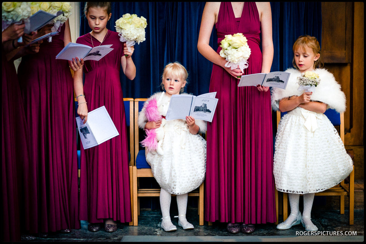 Flowergirl and bridesmaids at Somerset church wedding