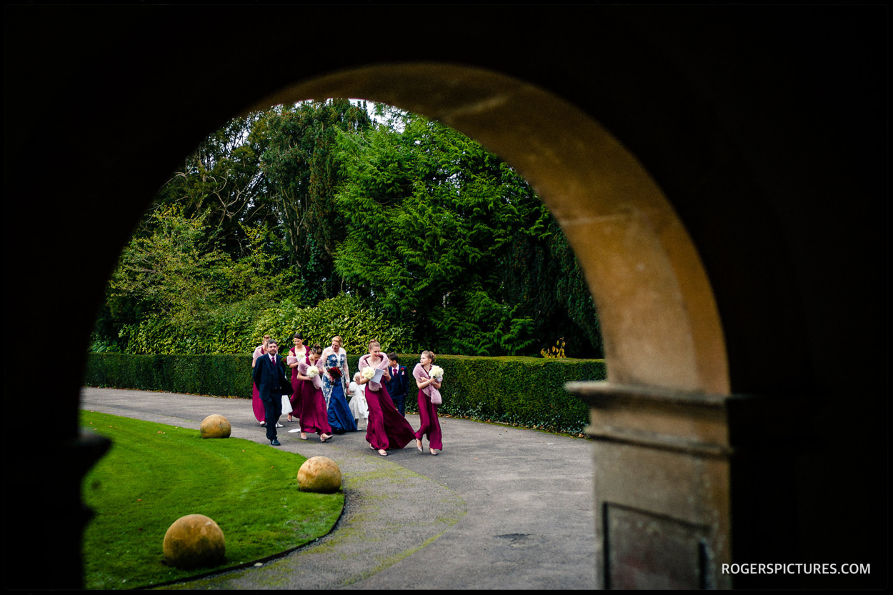 Bridal party approach at North Cadbury Court