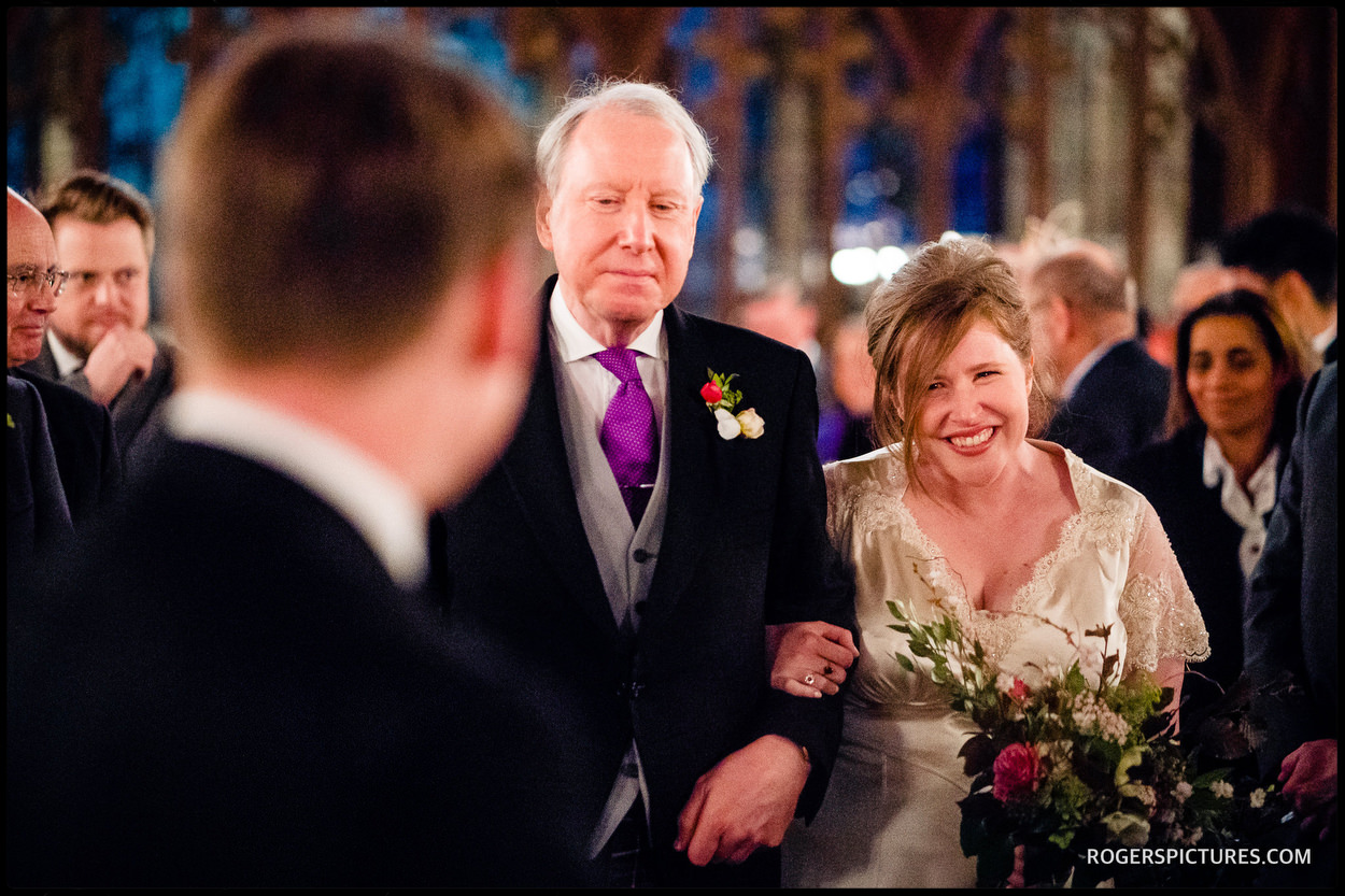 St Etheldreda's Church Wedding Photography bride and Father