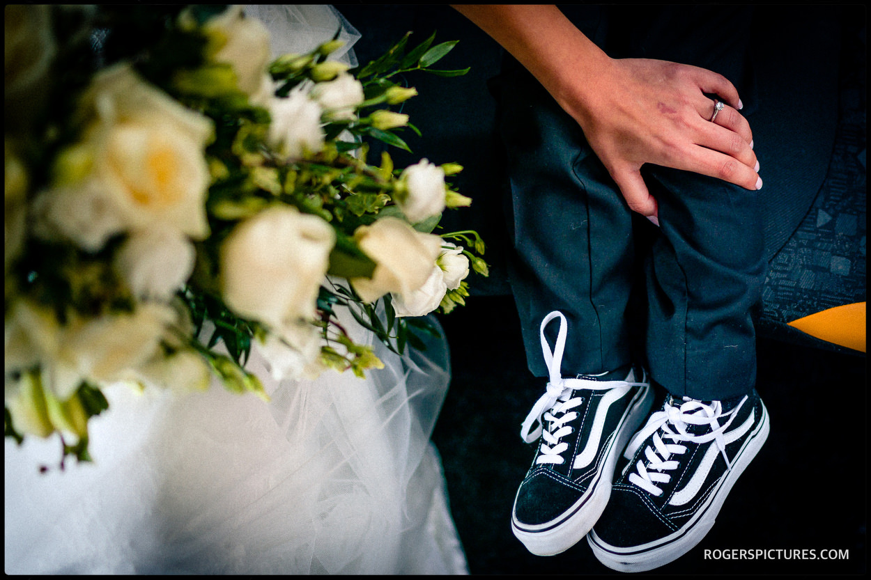 Bride and son in a London Taxi