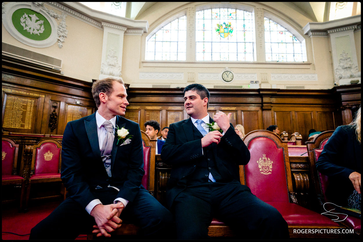 Groom and best man at islington Town Hall