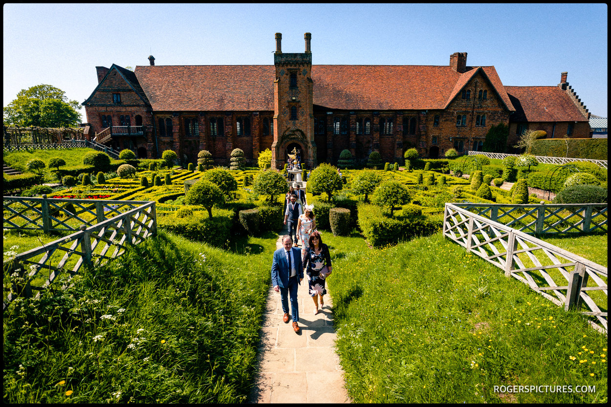 Old Palace at Hatfield House with wedding guests