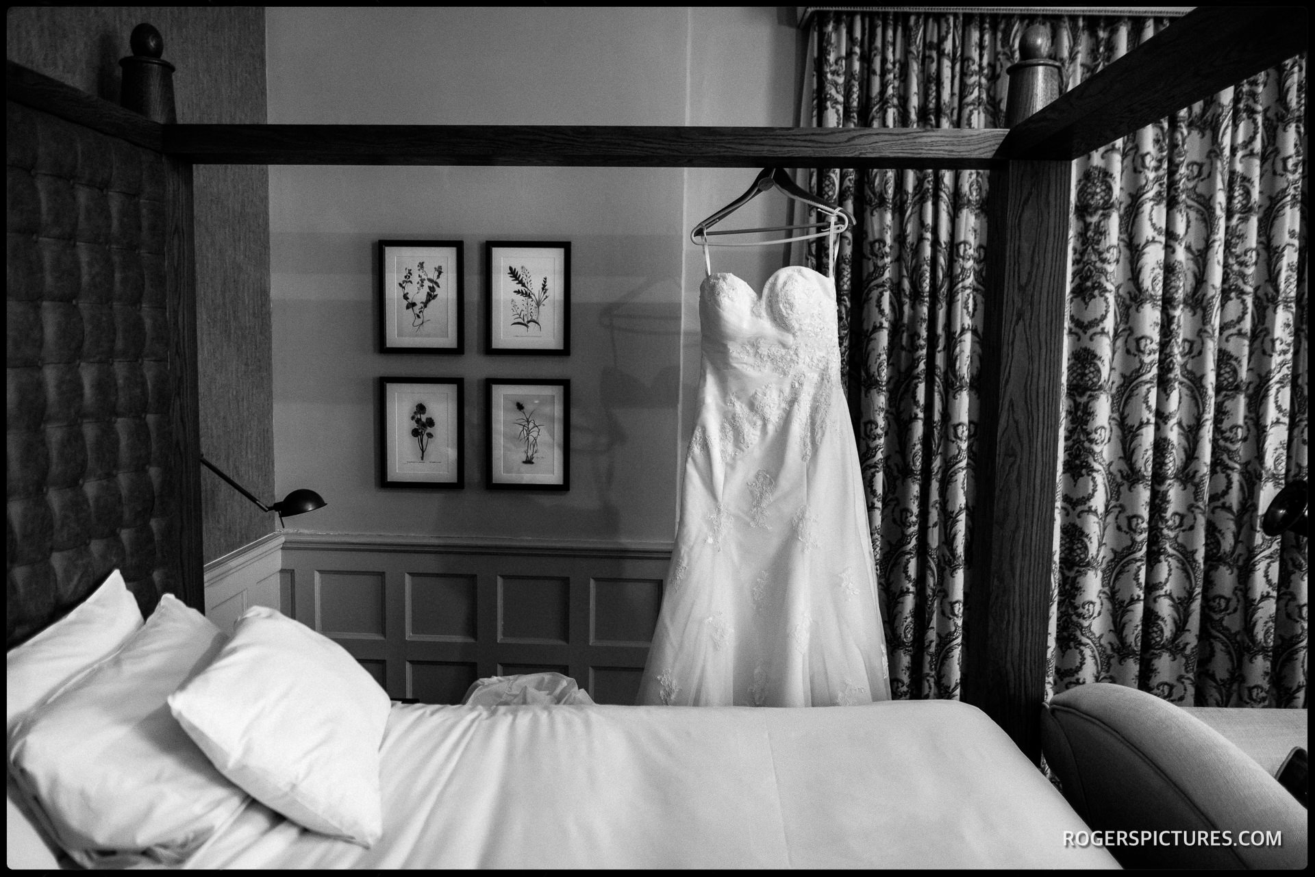 Wedding dress at Wokefield Park hotel in Berkshire