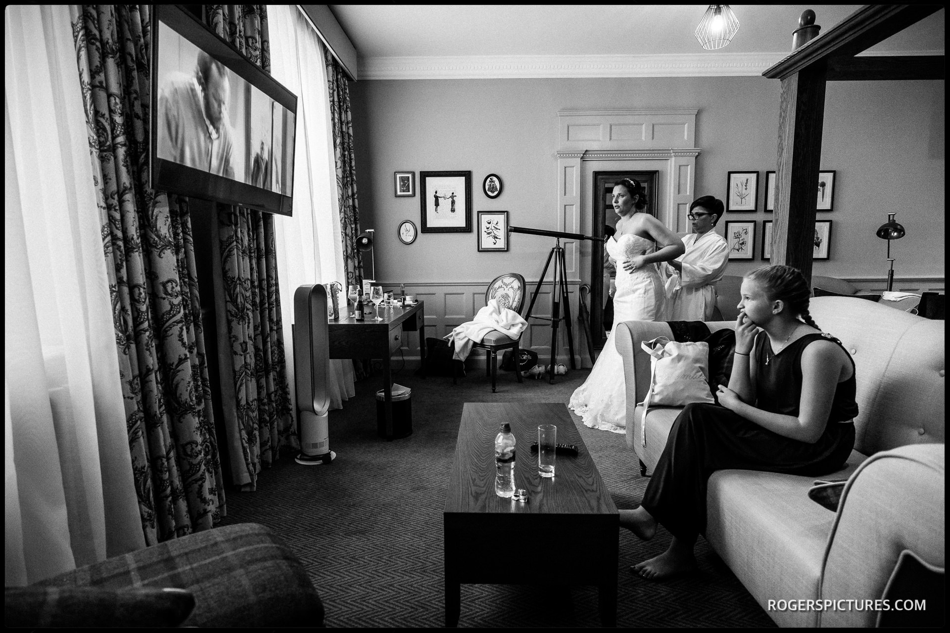 Brides preparations at Wokefield Park hotel in Berkshire