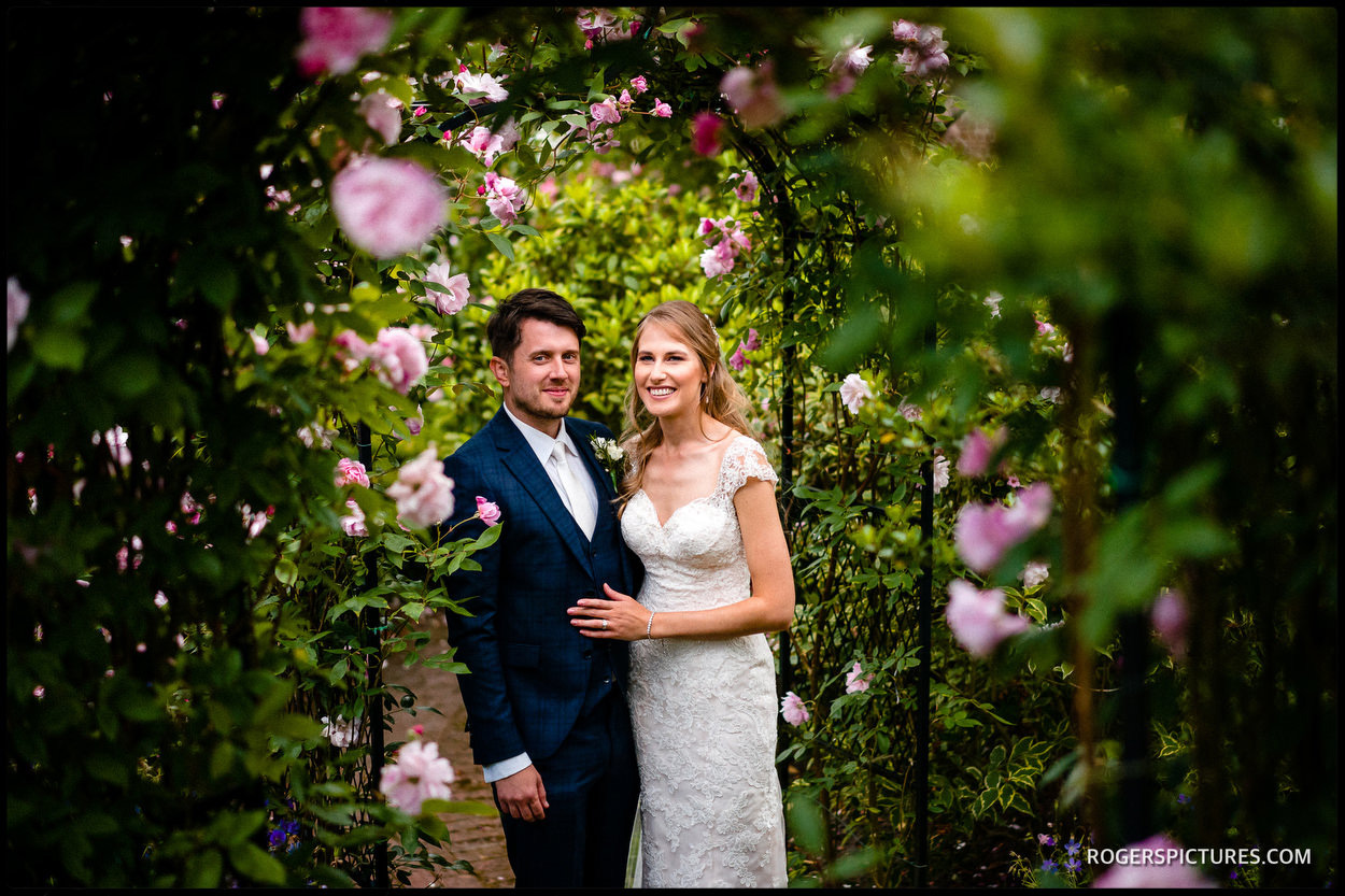 Bride and groom portrait at Boughton Monchelsea Place