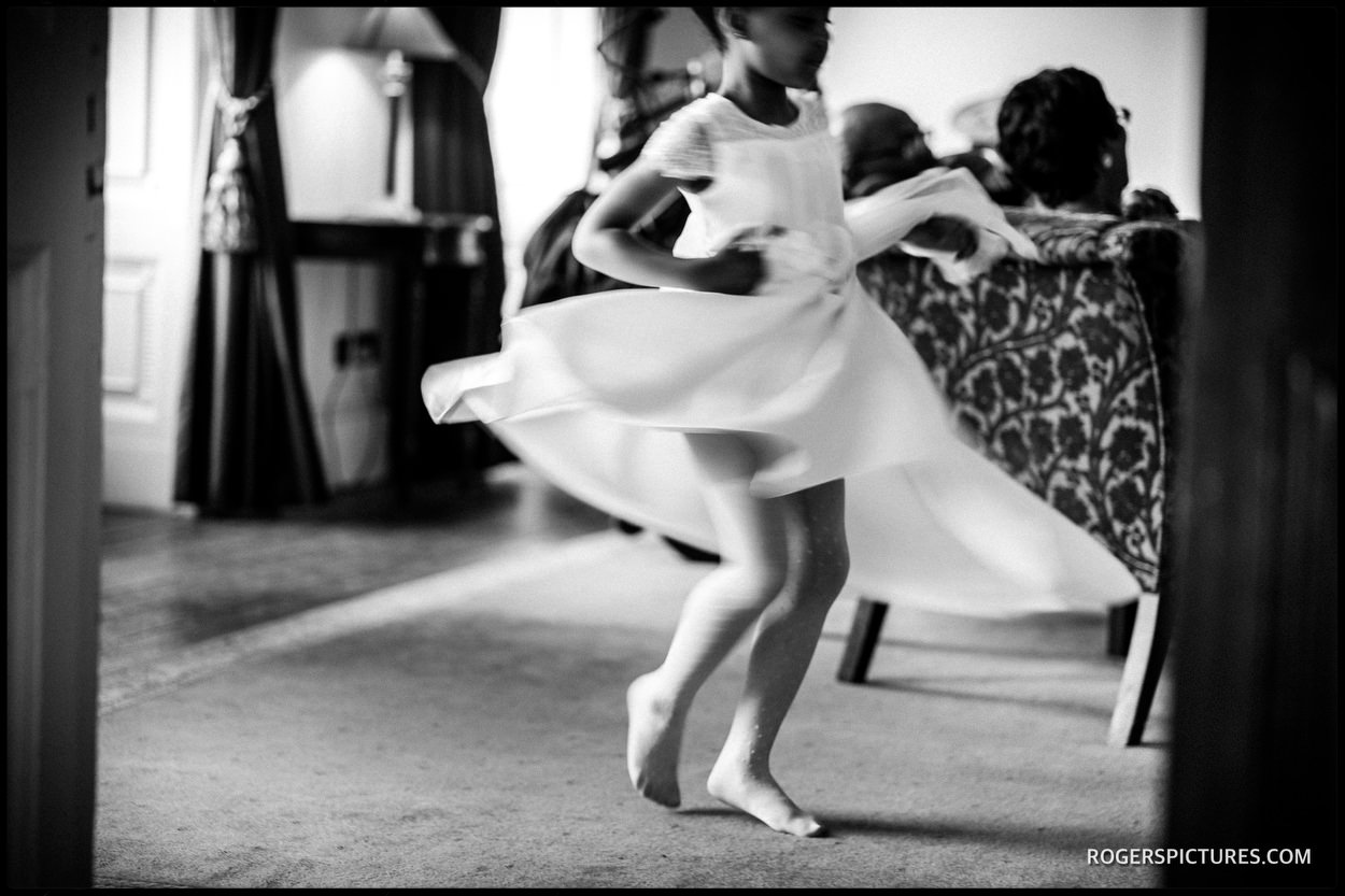 Dancing flower girl at Addington Palace