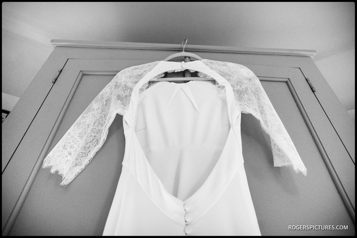 Wedding dress hanging up