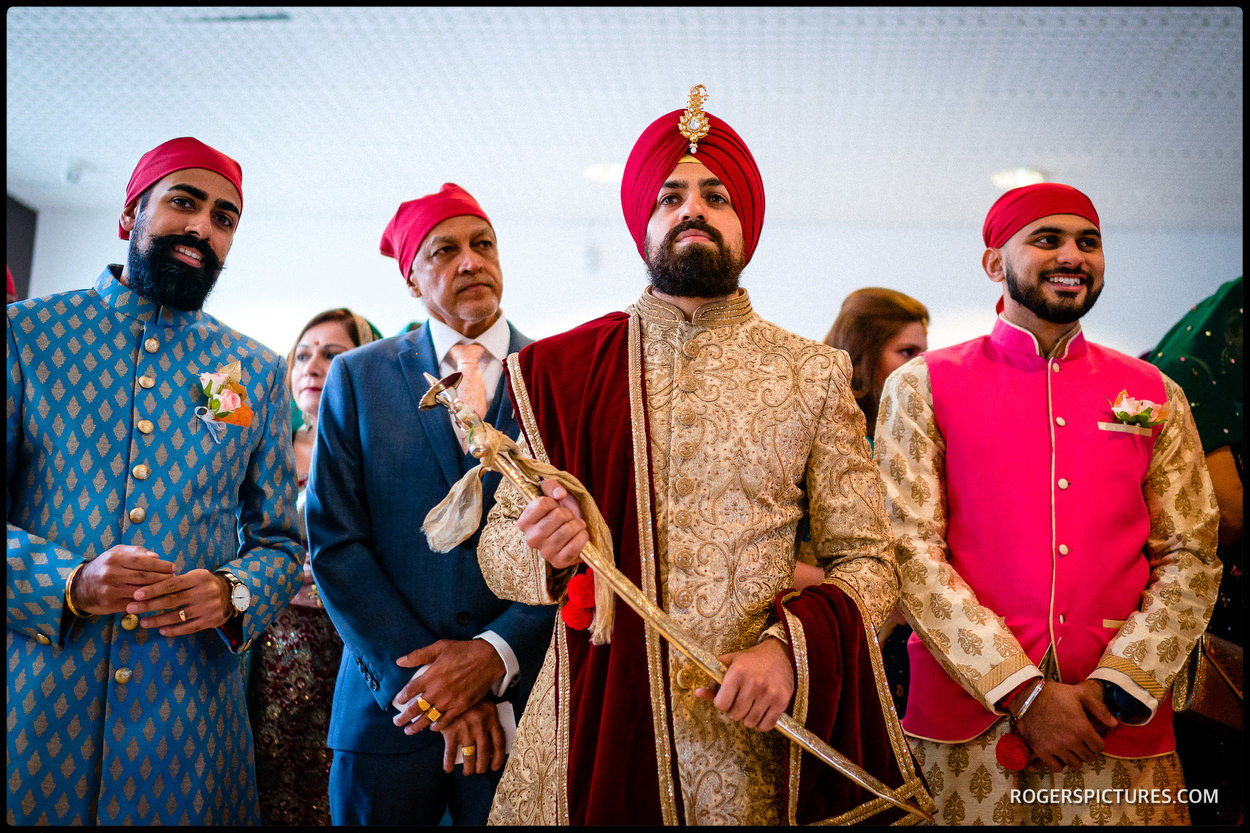 Groom arrives at an Indian wedding