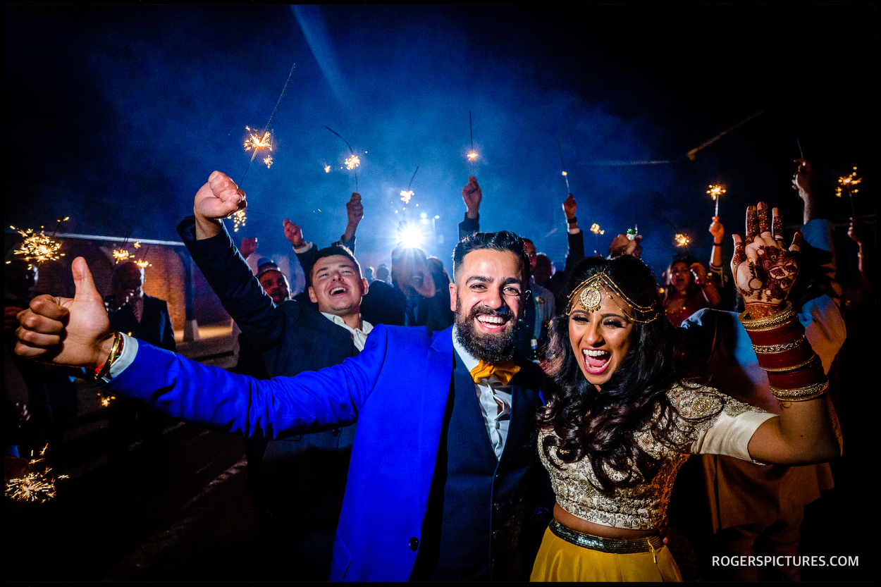 Sparkler send off at Micklefield Hall after a wedding