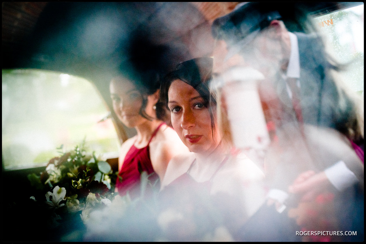 Bridesmaids arrive at church