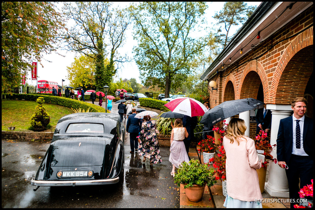 Autumn rain at a wedding in Slough