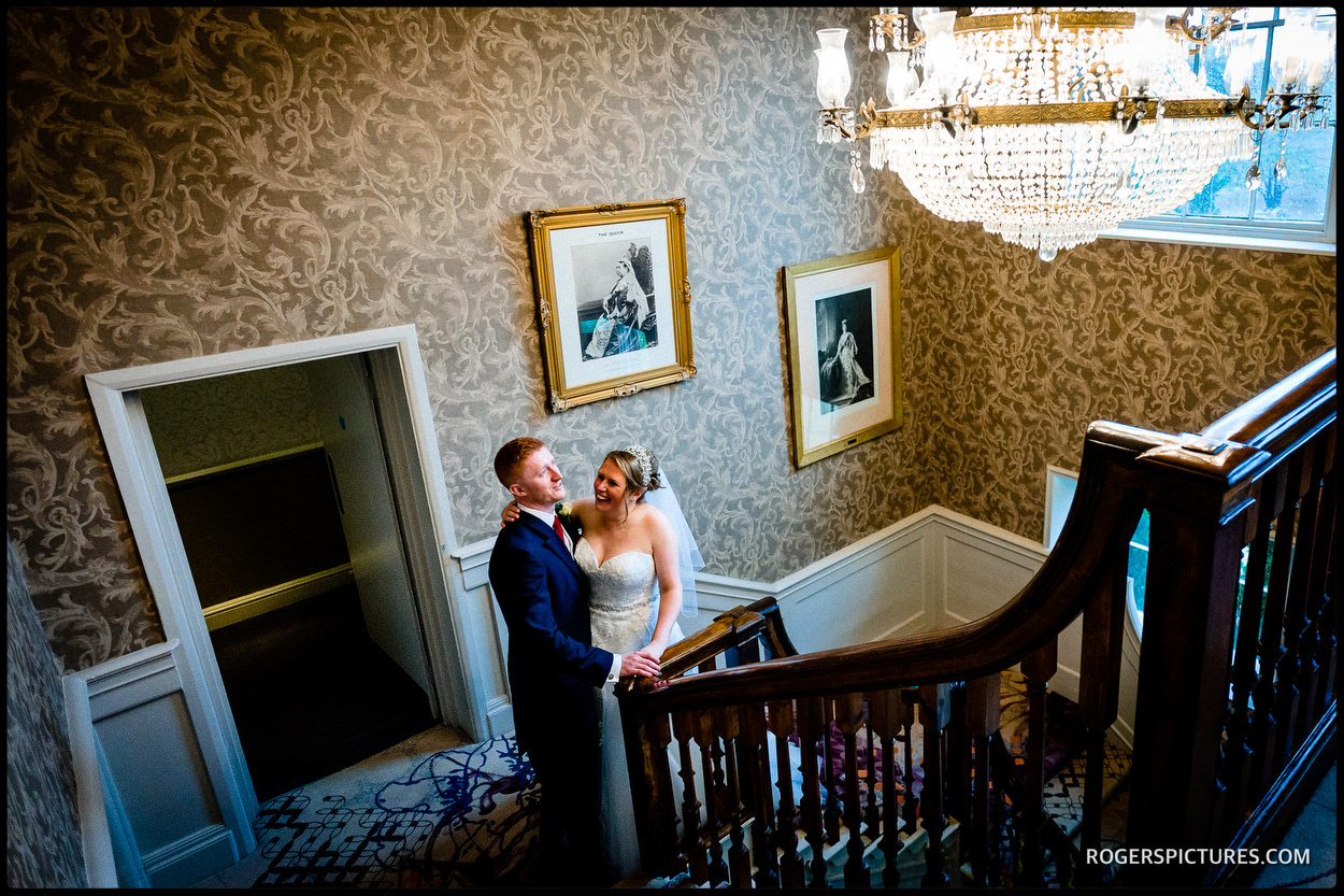 Couple portrait at Stoke Place Hotel in Buckinghamshire