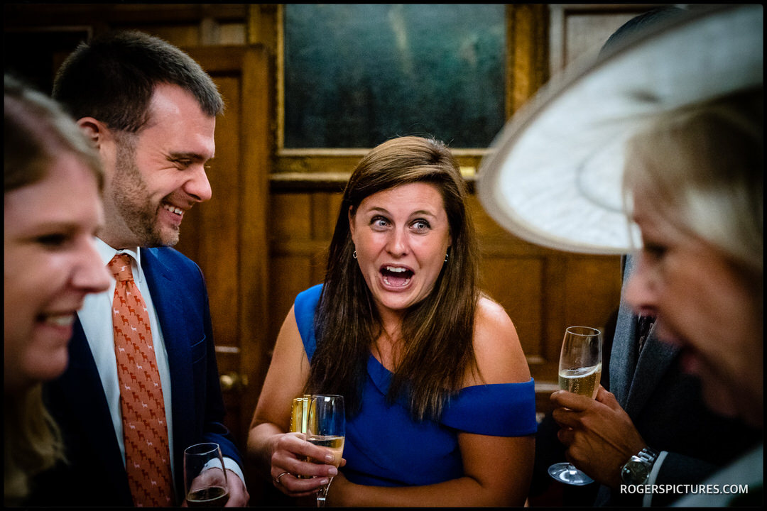 Happy guests enjoy a wedding at Middle Temple in London