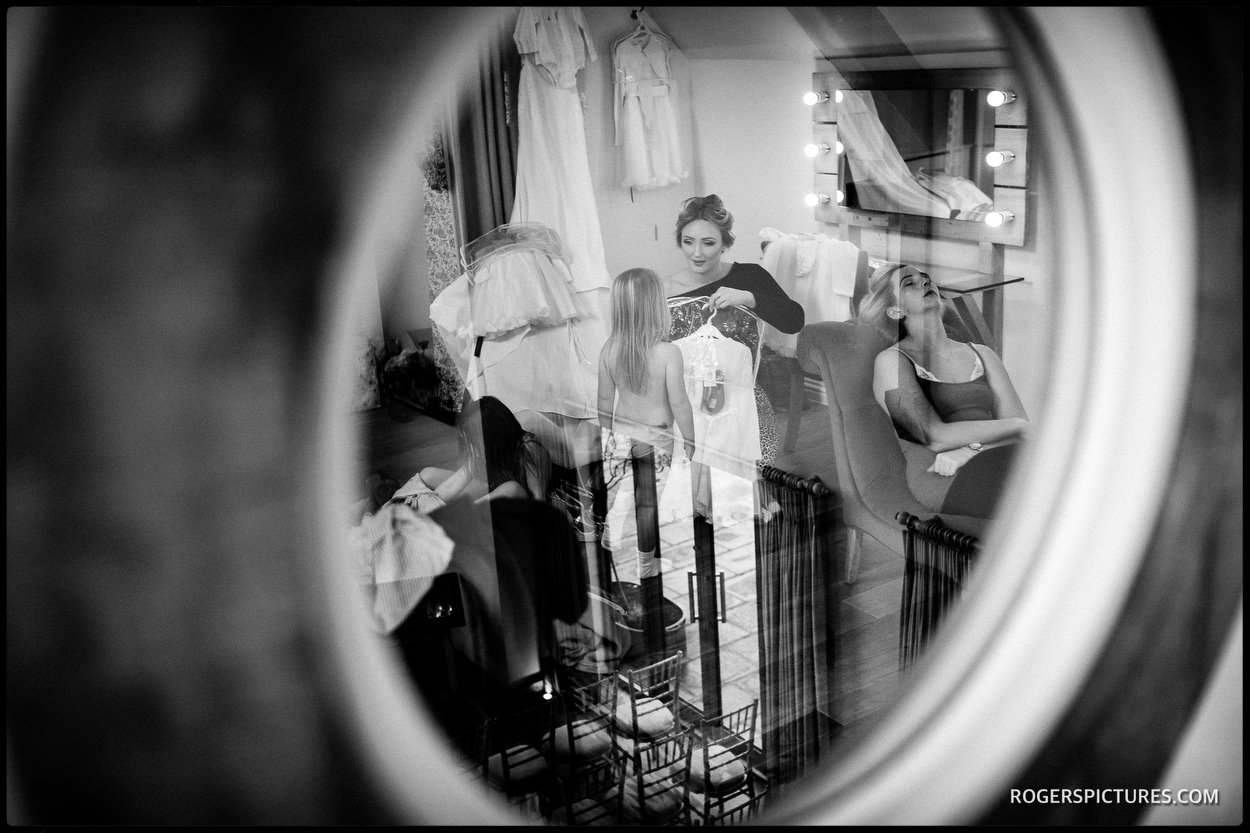 Black and white picture of preparations at Millbridge Court Hotel