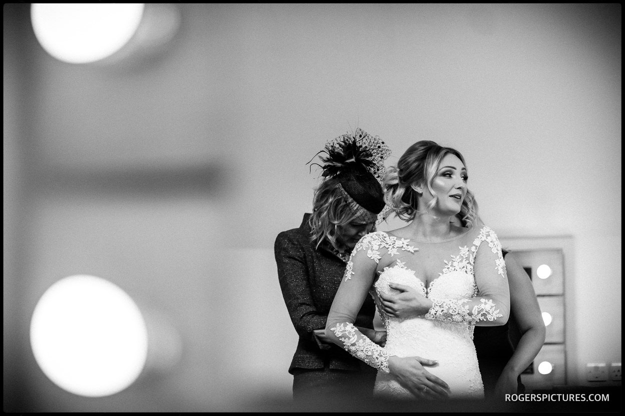 Bride in her wedding gown at Millbridge Court Hotel