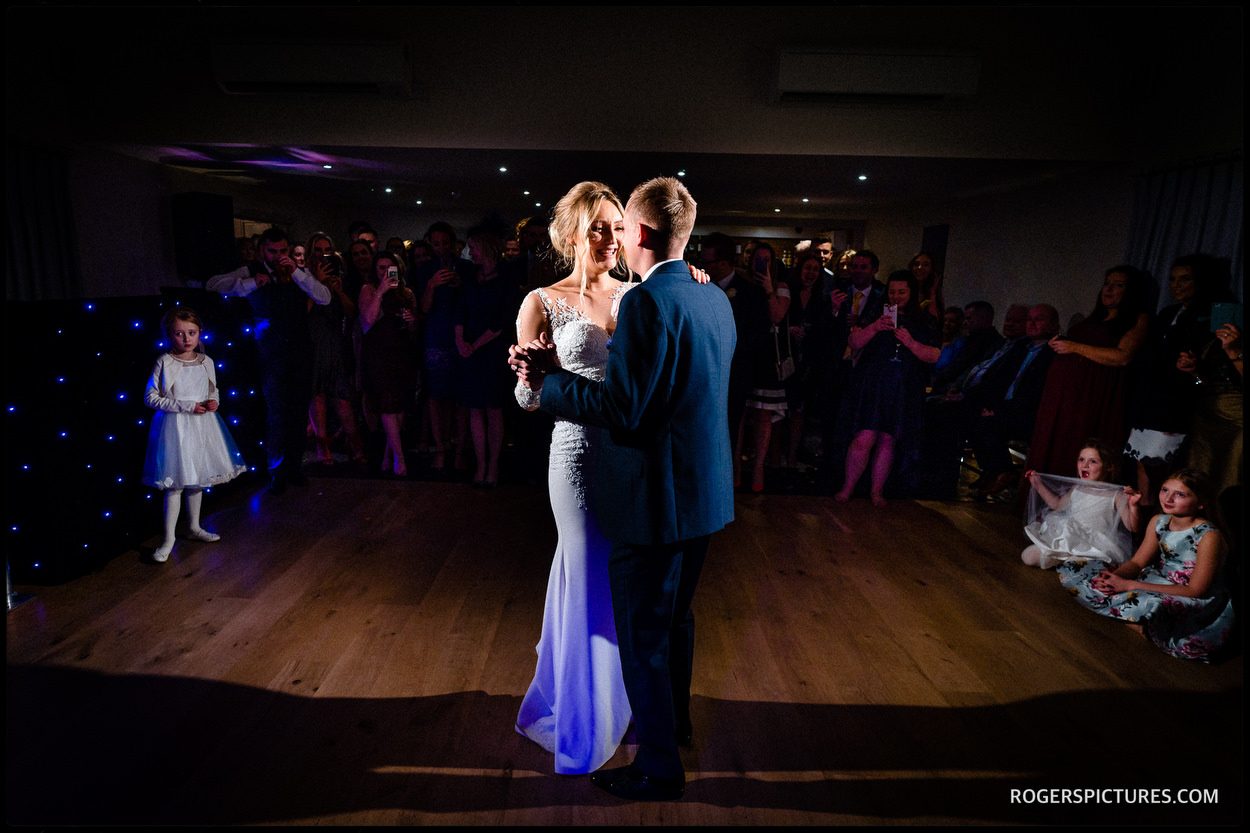 On the dance floor at Millbridge Court Hotel wedding in Surrey