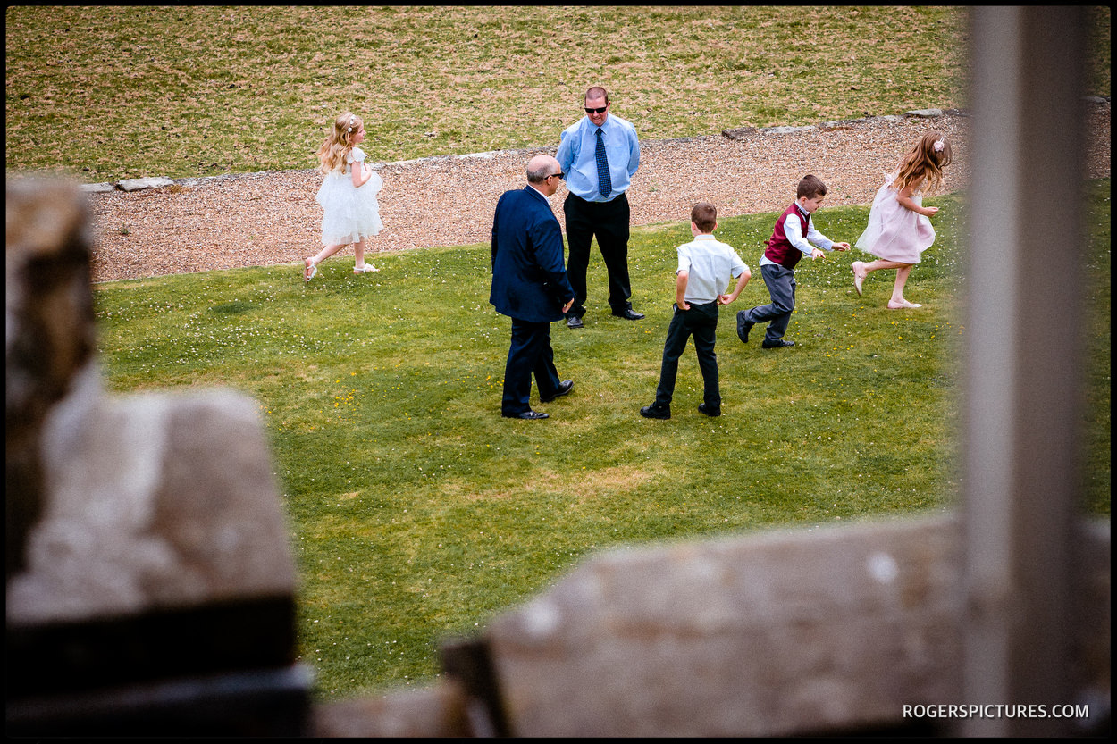 Wedding guests at Wadhurst Castle in Sussex