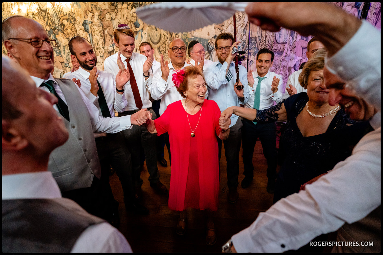 Grandma on the dance floor at a Jewish wedding