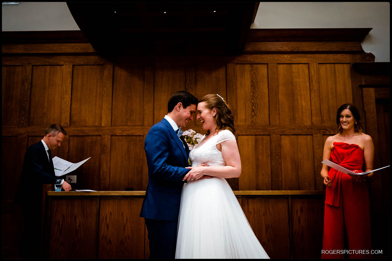 Bride and groom get married at the Dixon Hotel in London