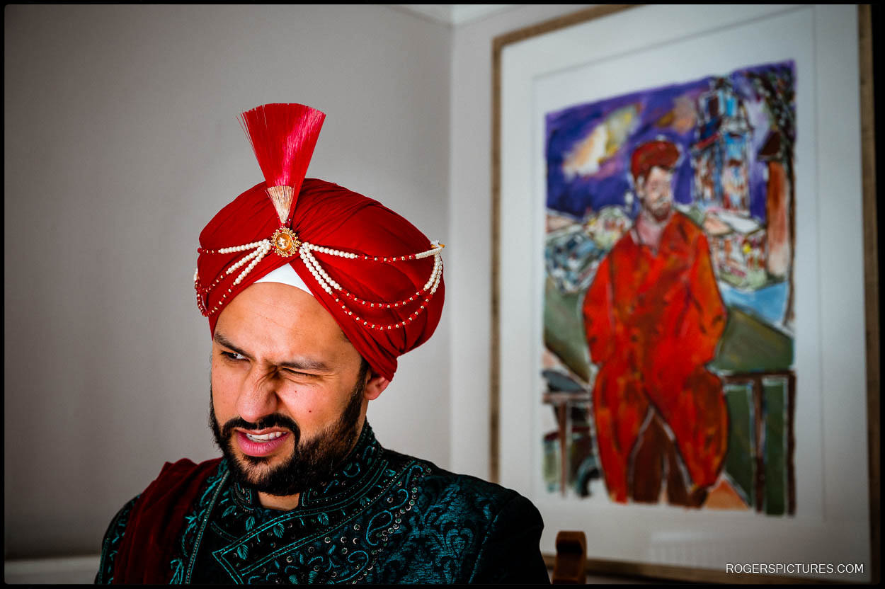 Sikh groom getting ready for wedding