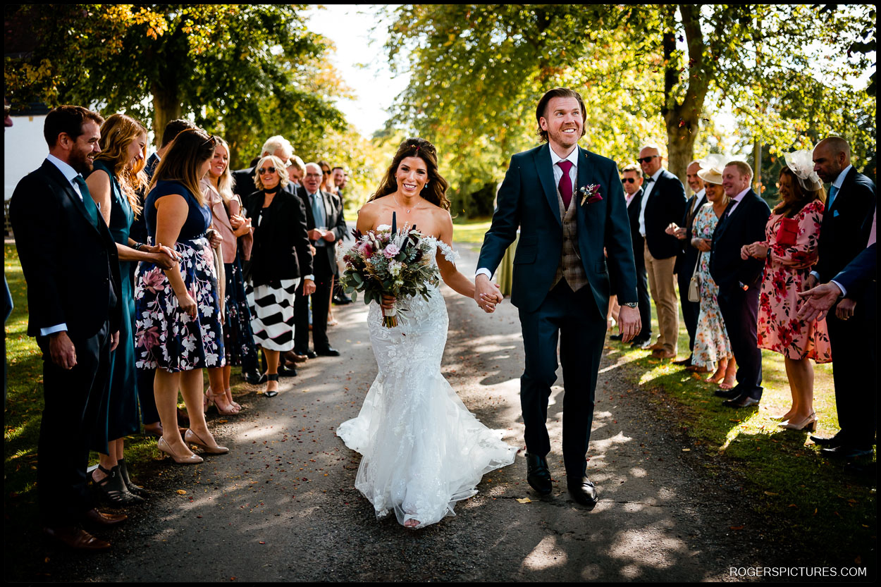 Hertfordshire wedding photo with confetti
