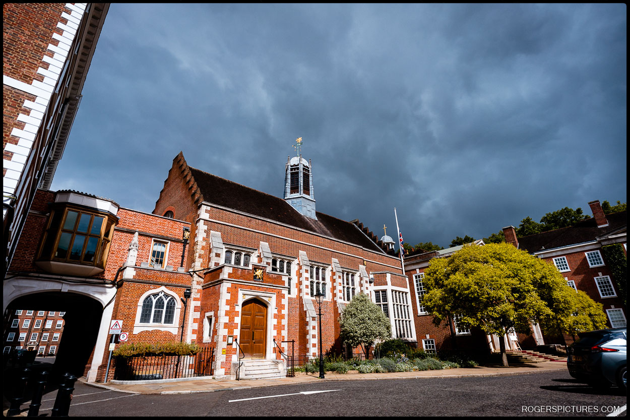 Historic Gray’s Inn Exterior – A striking view of the historic Gray’s Inn building under a dramatic sky, showcasing its classic red-brick architecture.