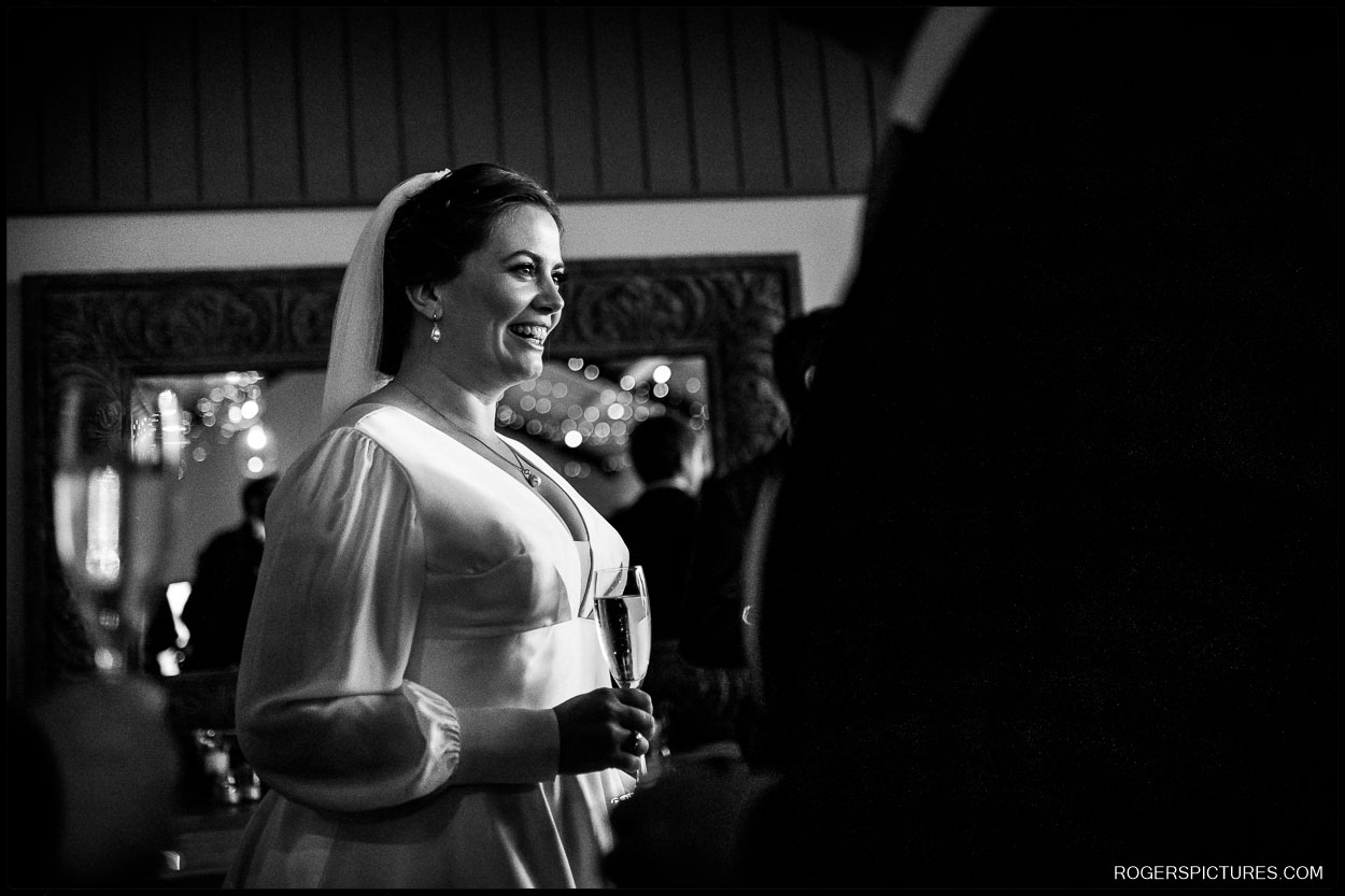 Mono photo of a bride at wedding reception