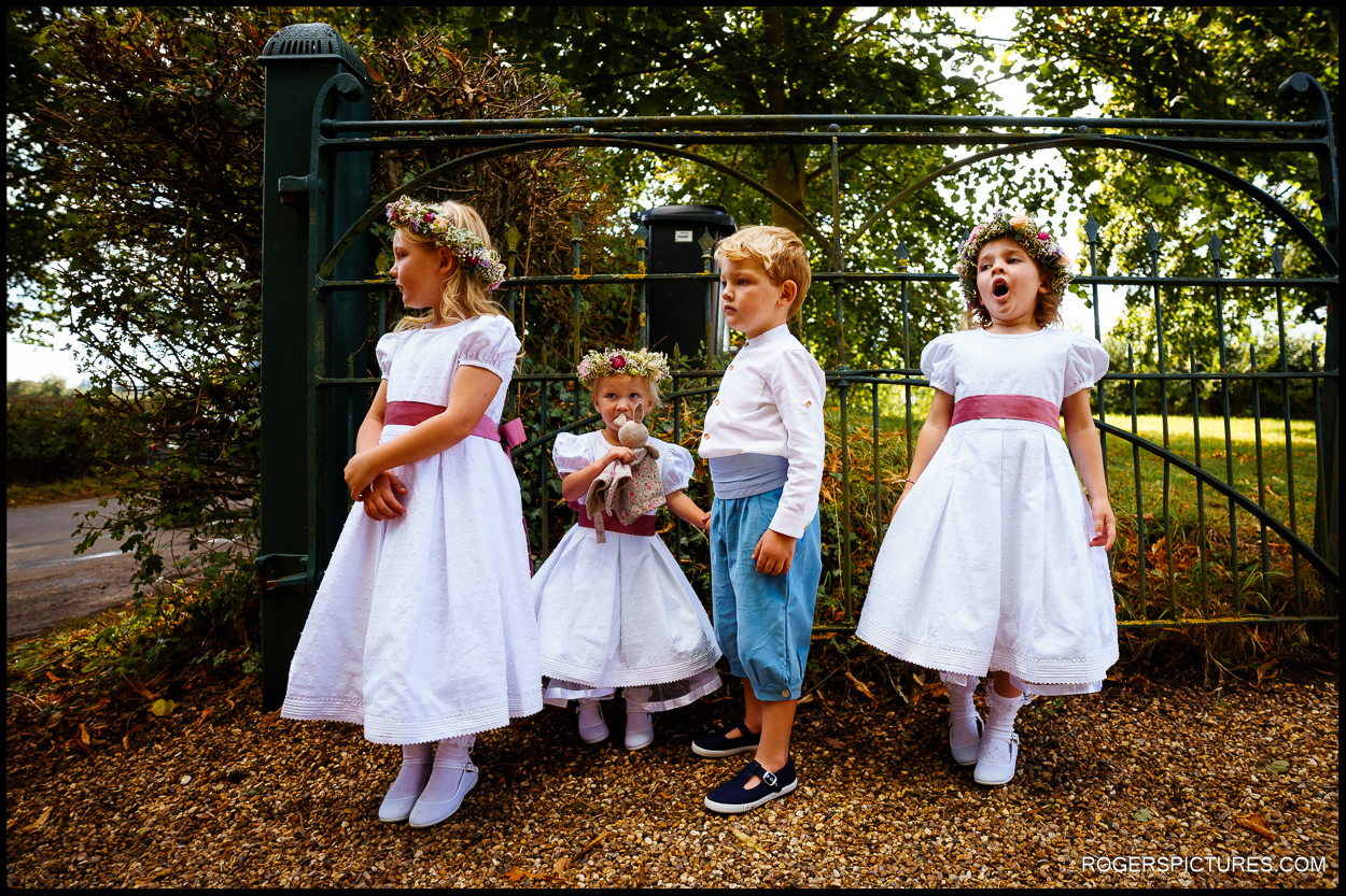 Flowergirls outside country church