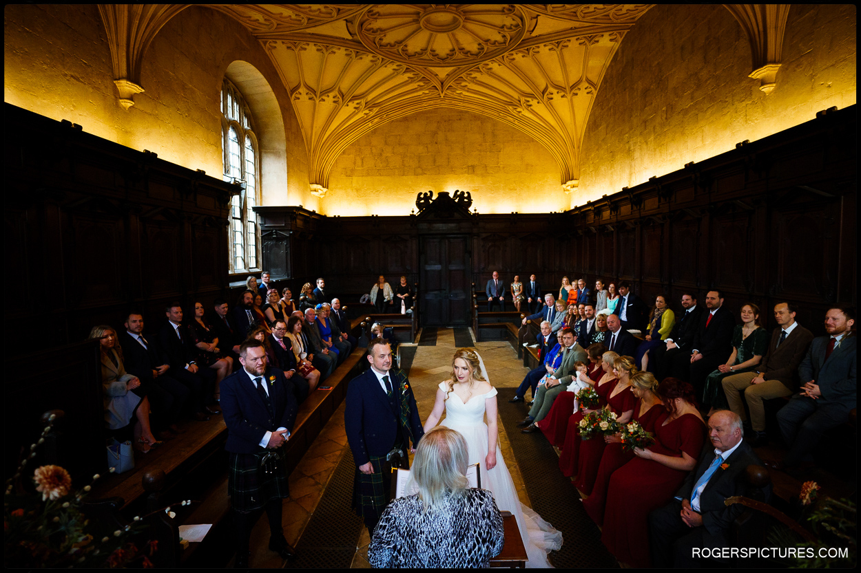 Wedding ceremony in the historic convocation house, Oxford