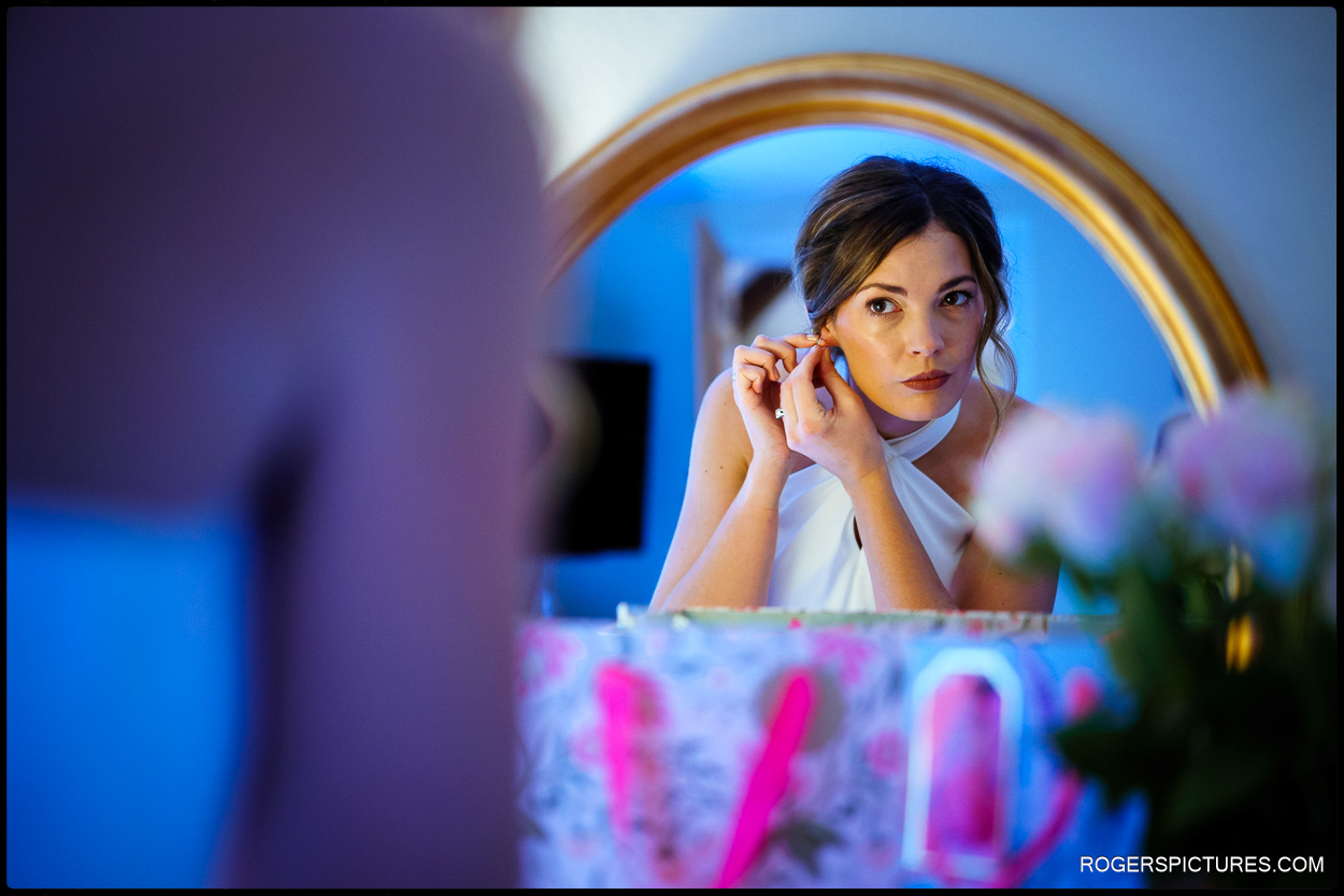Bride reflected in mirror